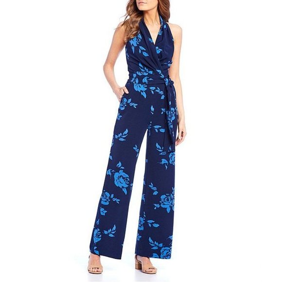 Alex Marie Pants - Alex Marie Navy Blue Floral Jumpsuit
